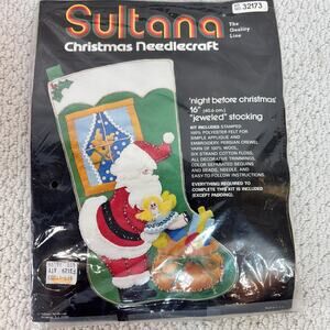 Sultana Needlecraft Night Before Christmas Jeweled Stocking Craft Kit VTG Opened